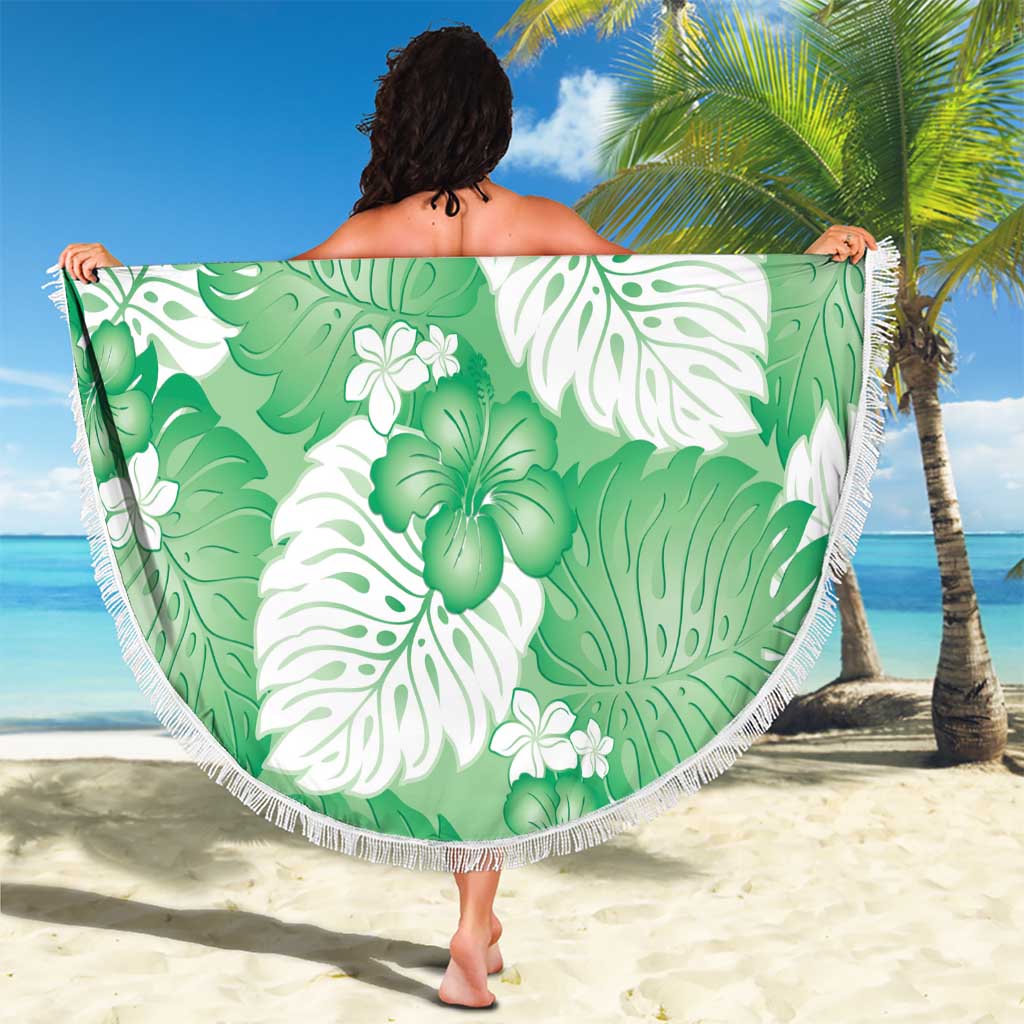 Green Aloha Hawaii Beach Blanket Monstera Hibiscus Plumeria Seamless Vibes - Polynesian Pride