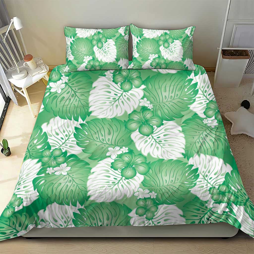 Green Aloha Hawaii Bedding Set Monstera Hibiscus Plumeria Seamless Vibes - Polynesian Pride