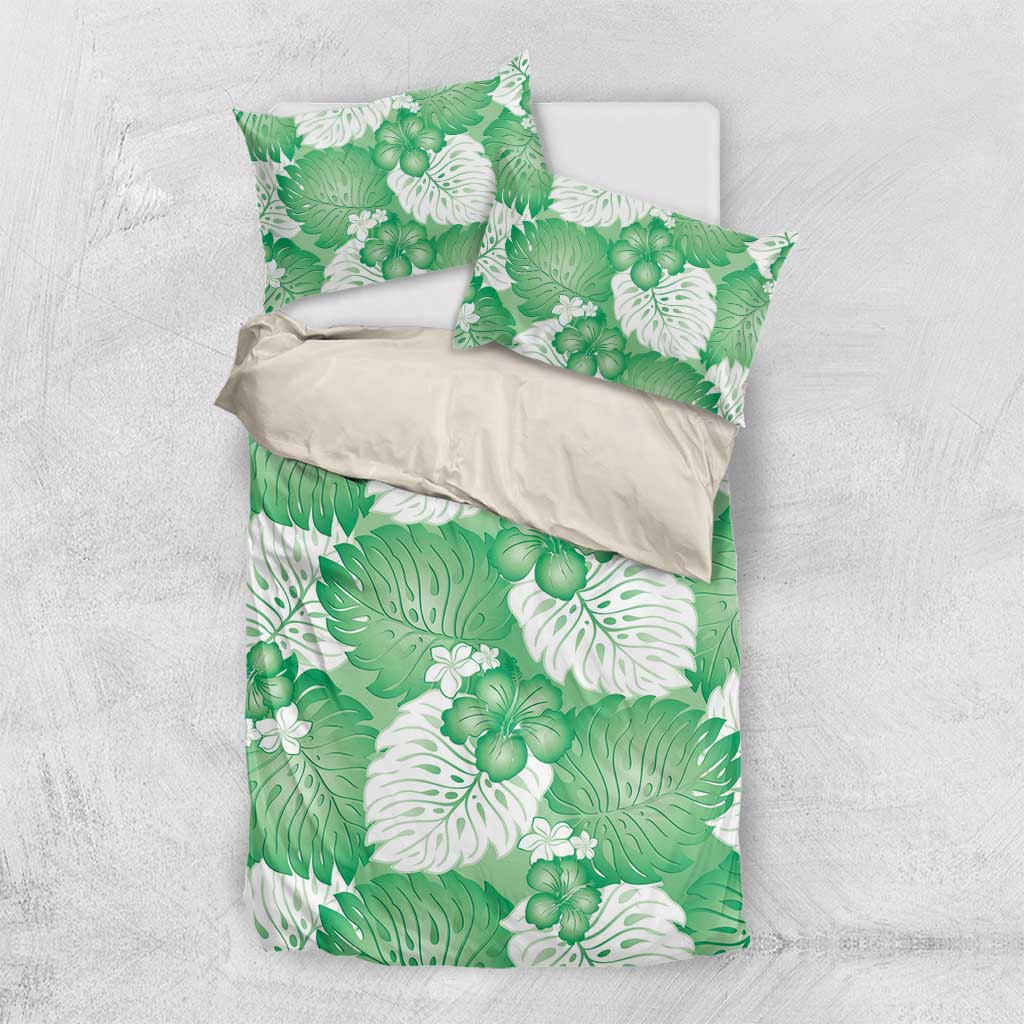Green Aloha Hawaii Bedding Set Monstera Hibiscus Plumeria Seamless Vibes - Polynesian Pride