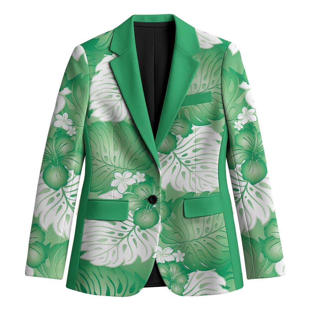 Green Aloha Hawaii Blazer Monstera Hibiscus Plumeria Seamless Vibes - Polynesian Pride
