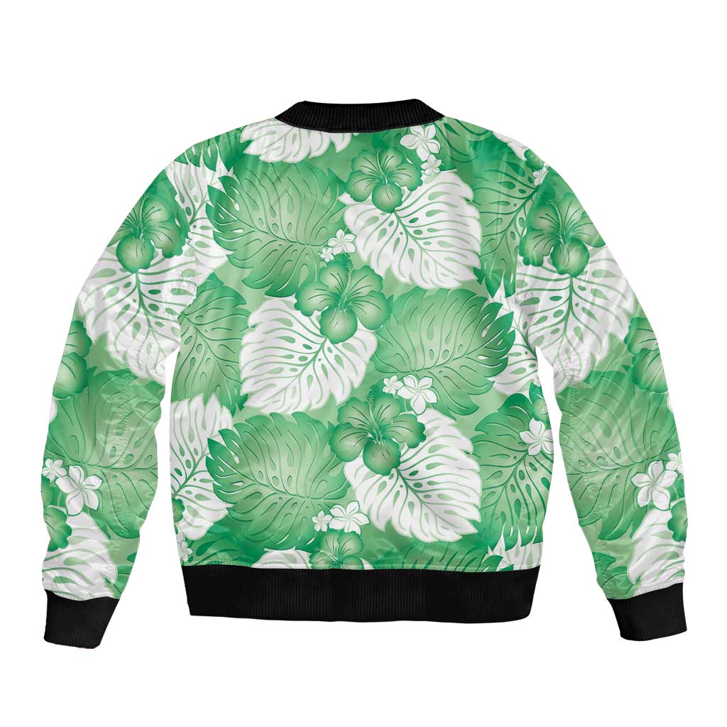 Green Aloha Hawaii Bomber Jacket Monstera Hibiscus Plumeria Seamless Vibes - Polynesian Pride