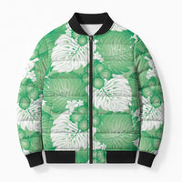 Green Aloha Hawaii Bomber Puffer Jacket Monstera Hibiscus Plumeria Seamless Vibes LT14 Unisex Green - Polynesian Pride