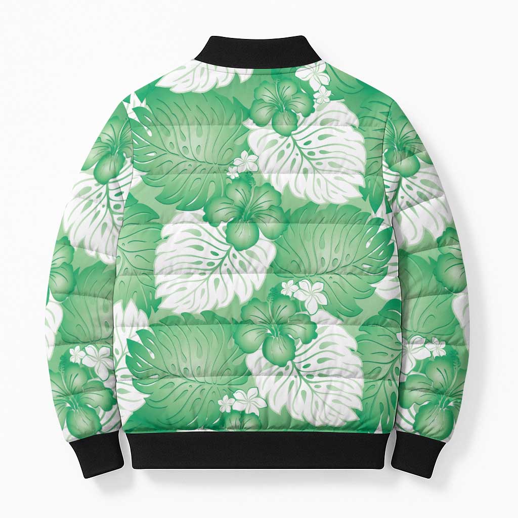 Green Aloha Hawaii Bomber Puffer Jacket Monstera Hibiscus Plumeria Seamless Vibes LT14 - Polynesian Pride