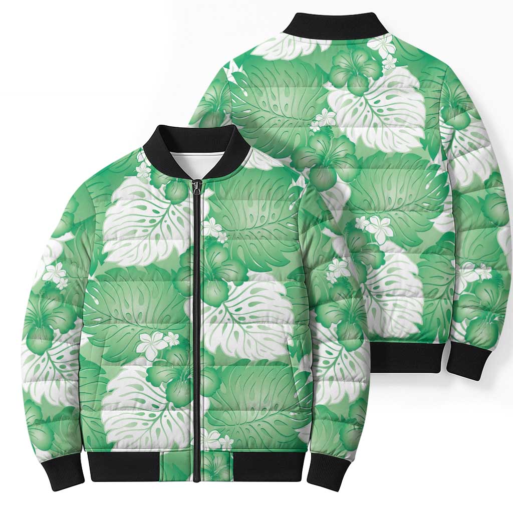 Green Aloha Hawaii Bomber Puffer Jacket Monstera Hibiscus Plumeria Seamless Vibes LT14 - Polynesian Pride