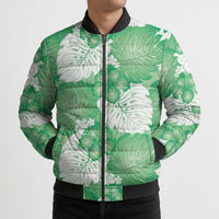 Green Aloha Hawaii Bomber Puffer Jacket Monstera Hibiscus Plumeria Seamless Vibes LT14 - Polynesian Pride