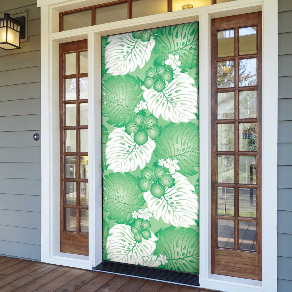 Green Aloha Hawaii Door Cover Monstera Hibiscus Plumeria Seamless Vibes - Polynesian Pride