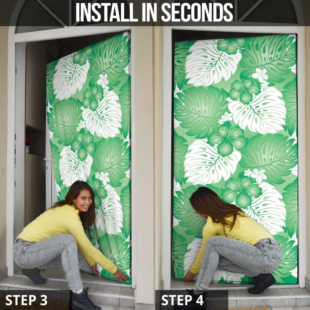 Green Aloha Hawaii Door Cover Monstera Hibiscus Plumeria Seamless Vibes - Polynesian Pride