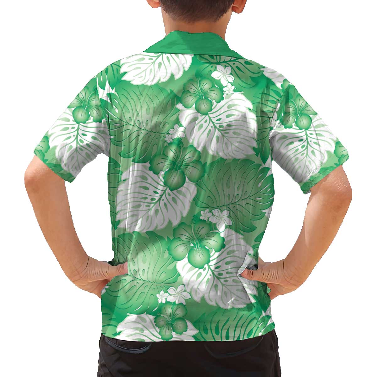 Green Aloha Hawaii Family Matching Off The Shoulder Long Sleeve Dress and Hawaiian Shirt Monstera Hibiscus Plumeria Seamless Vibes - Polynesian Pride