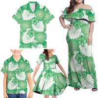 Green Aloha Hawaii Family Matching Off Shoulder Maxi Dress and Hawaiian Shirt Monstera Hibiscus Plumeria Seamless Vibes - Polynesian Pride