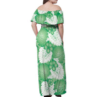 Green Aloha Hawaii Family Matching Off Shoulder Maxi Dress and Hawaiian Shirt Monstera Hibiscus Plumeria Seamless Vibes - Polynesian Pride
