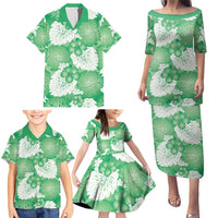 Green Aloha Hawaii Family Matching Puletasi and Hawaiian Shirt Monstera Hibiscus Plumeria Seamless Vibes LT14 - Polynesian Pride