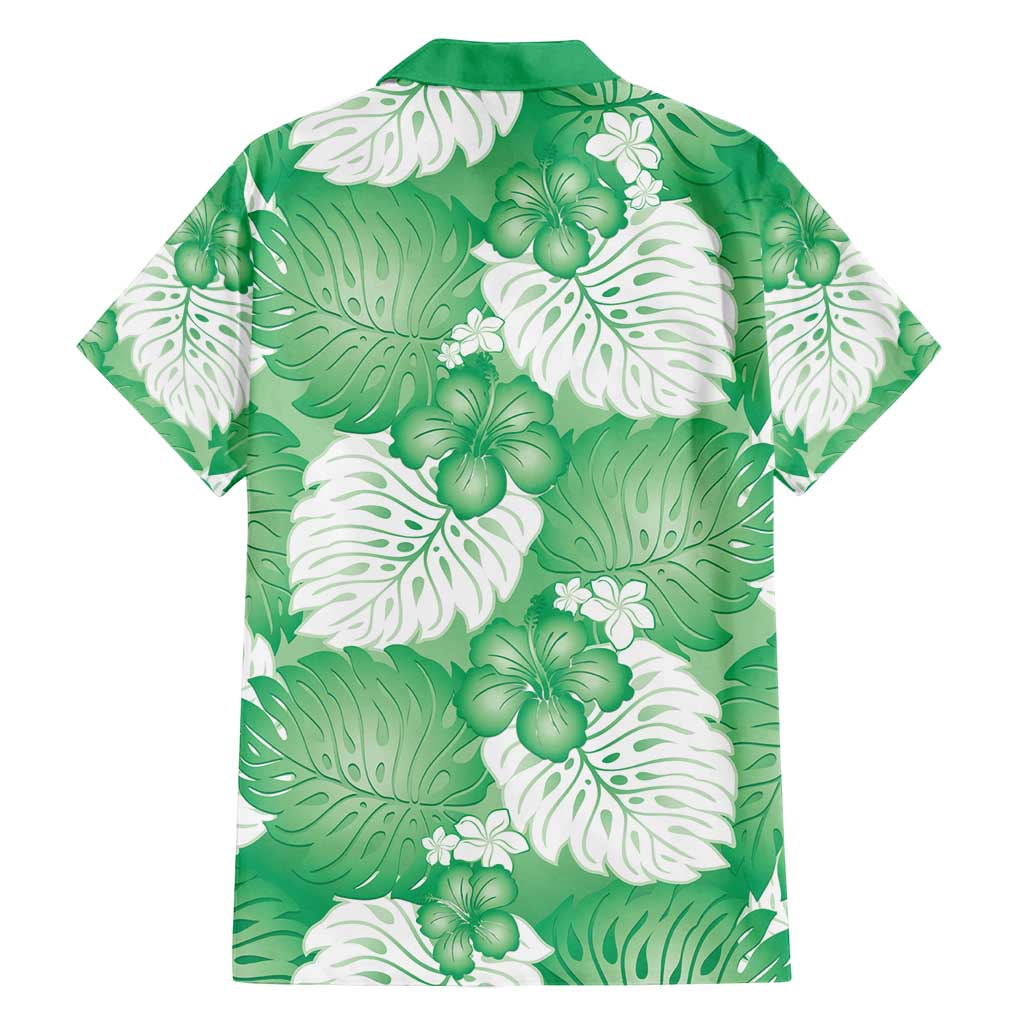 Green Aloha Hawaii Family Matching Puletasi and Hawaiian Shirt Monstera Hibiscus Plumeria Seamless Vibes LT14 - Polynesian Pride