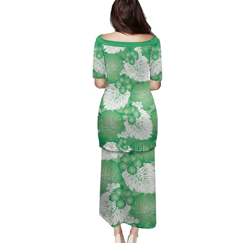 Green Aloha Hawaii Family Matching Puletasi and Hawaiian Shirt Monstera Hibiscus Plumeria Seamless Vibes LT14 - Polynesian Pride