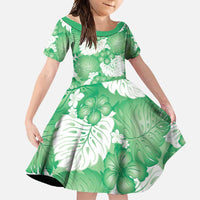 Green Aloha Hawaii Family Matching Short Sleeve Bodycon Dress and Hawaiian Shirt Monstera Hibiscus Plumeria Seamless Vibes LT14 Daughter's Dress Green - Polynesian Pride