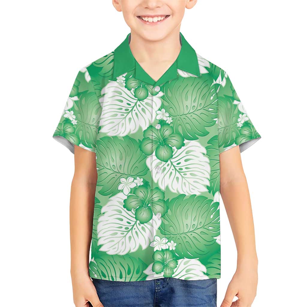 Green Aloha Hawaii Family Matching Short Sleeve Bodycon Dress and Hawaiian Shirt Monstera Hibiscus Plumeria Seamless Vibes LT14 Son's Shirt Green - Polynesian Pride