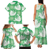 Green Aloha Hawaii Family Matching Tank Maxi Dress and Hawaiian Shirt Monstera Hibiscus Plumeria Seamless Vibes - Polynesian Pride