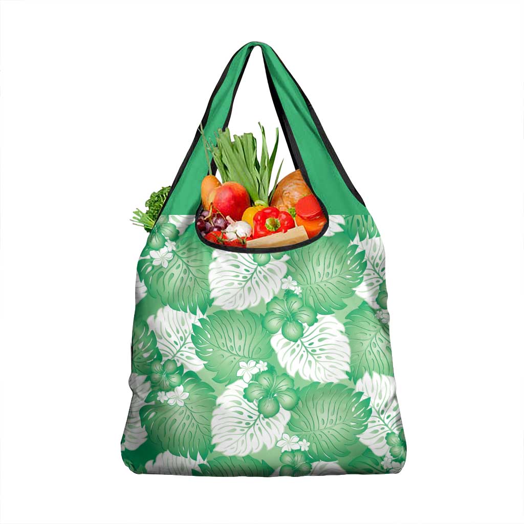 Green Aloha Hawaii Grocery Bag Monstera Hibiscus Plumeria Seamless Vibes - Polynesian Pride