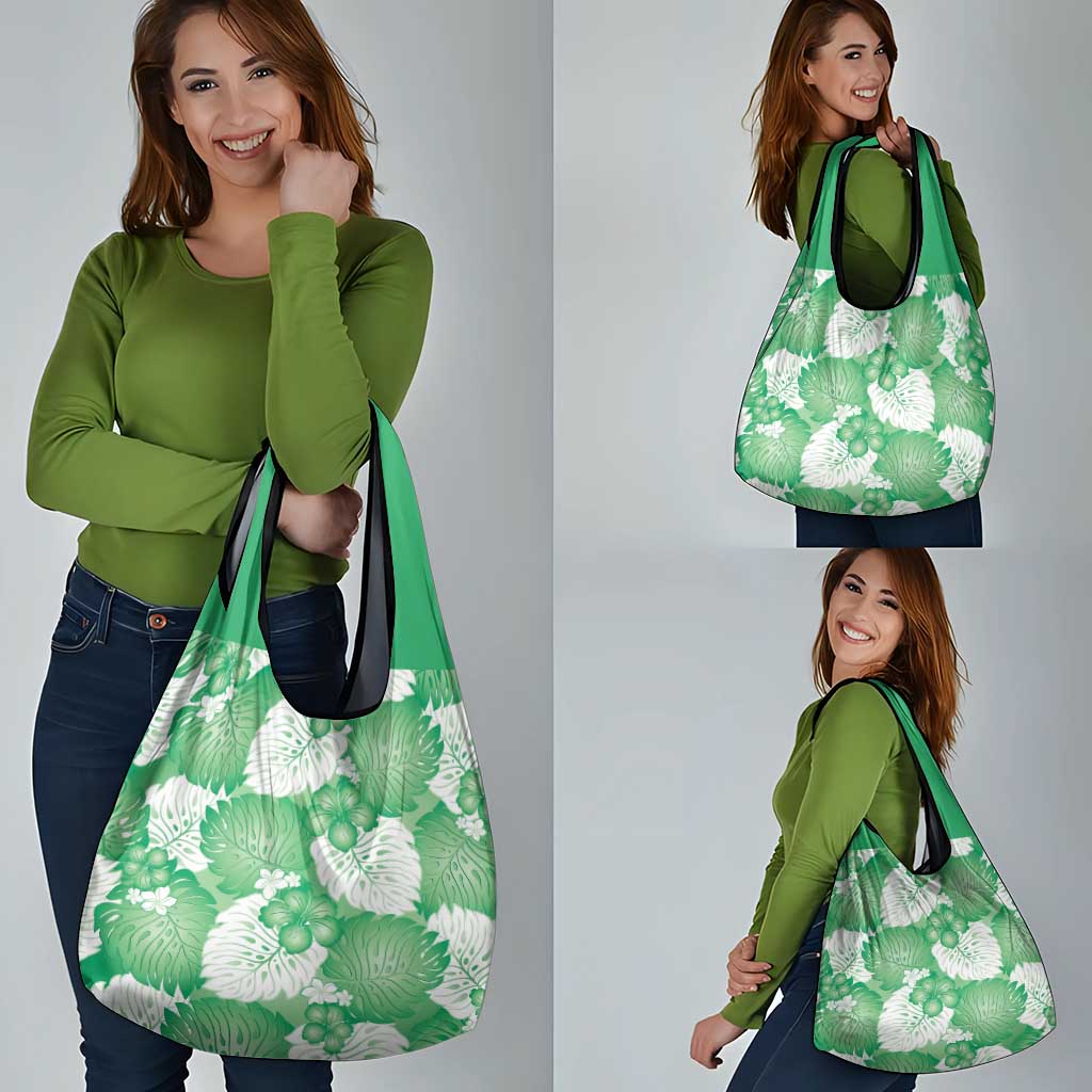 Green Aloha Hawaii Grocery Bag Monstera Hibiscus Plumeria Seamless Vibes - Polynesian Pride