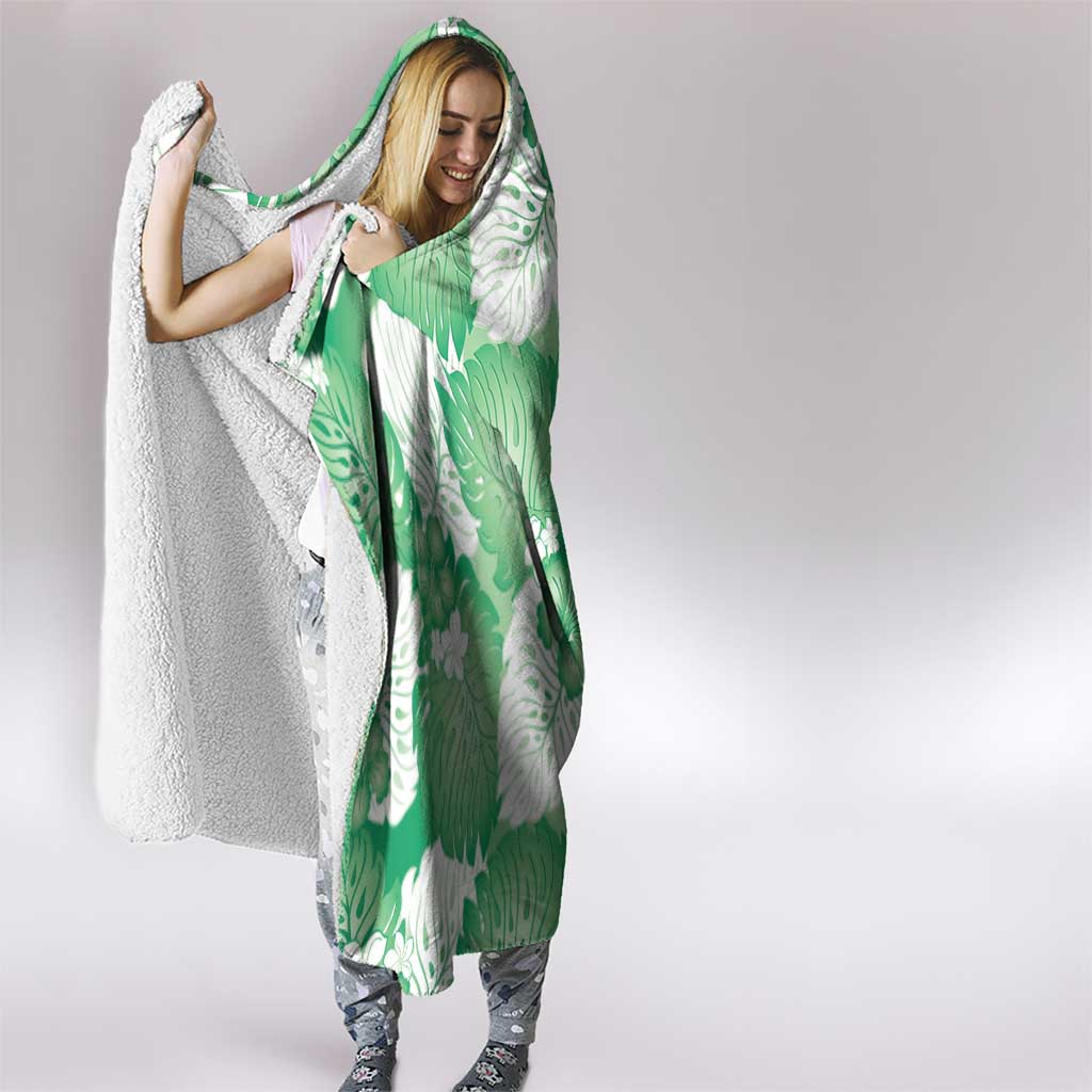 Green Aloha Hawaii Hooded Blanket Monstera Hibiscus Plumeria Seamless Vibes - Polynesian Pride