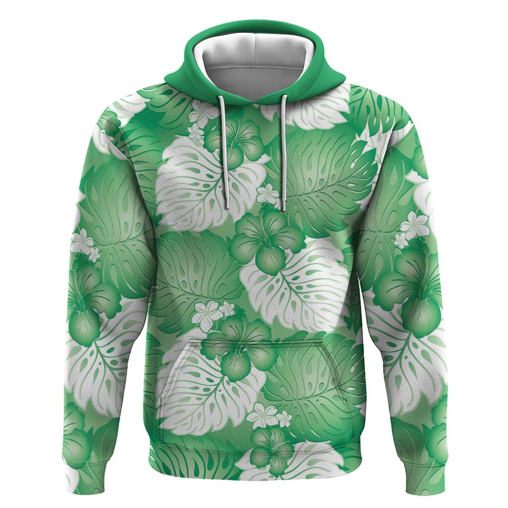 Green Aloha Hawaii Hoodie Monstera Hibiscus Plumeria Seamless Vibes - Polynesian Pride