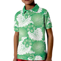 Green Aloha Hawaii Kid Polo Shirt Monstera Hibiscus Plumeria Seamless Vibes - Polynesian Pride