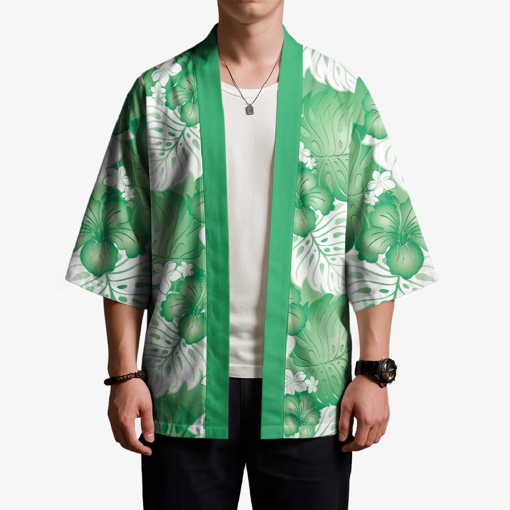 Green Aloha Hawaii Kimono Monstera Hibiscus Plumeria Seamless Vibes - Polynesian Pride