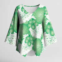 Green Aloha Hawaii Kimono Sleeve Blouse Monstera Hibiscus Plumeria Seamless Vibes - Polynesian Pride