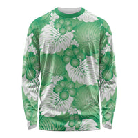 Green Aloha Hawaii Long Sleeve Shirt Monstera Hibiscus Plumeria Seamless Vibes LT14 Unisex Green - Polynesian Pride