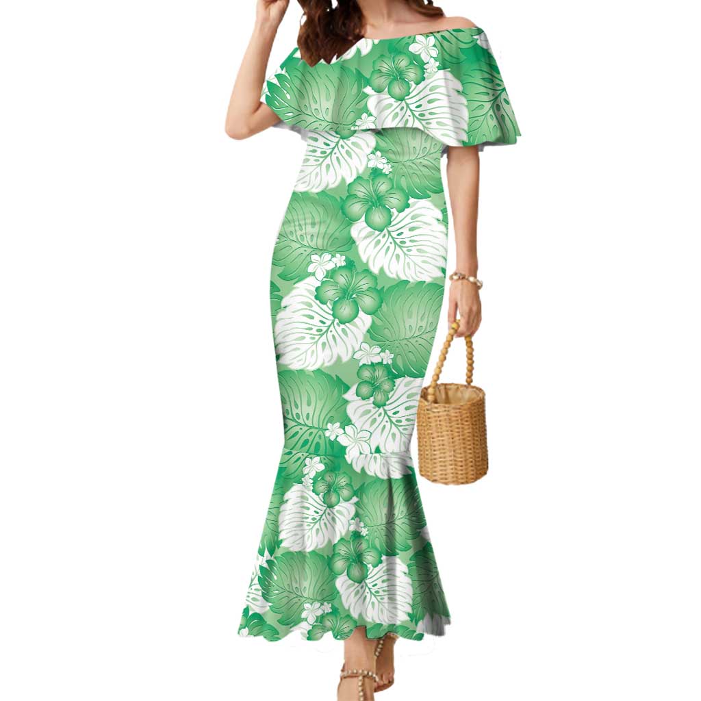 Green Aloha Hawaii Mermaid Dress Monstera Hibiscus Plumeria Seamless Vibes - Polynesian Pride