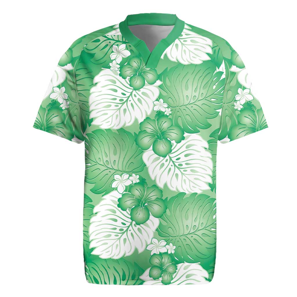 Green Aloha Hawaii Rugby Jersey Monstera Hibiscus Plumeria Seamless Vibes LT14 Green - Polynesian Pride