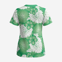Green Aloha Hawaii Scrub Top Monstera Hibiscus Plumeria Seamless Vibes - Polynesian Pride