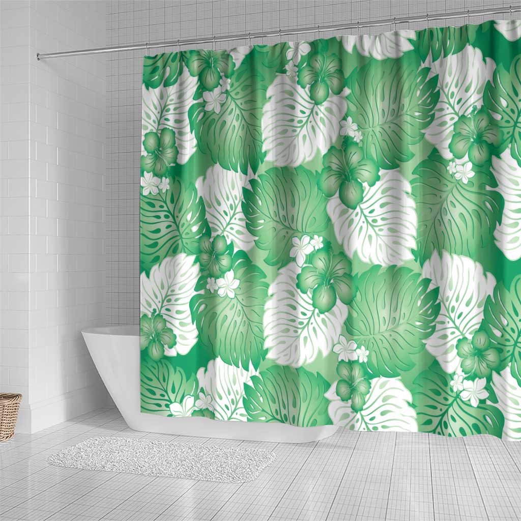 Green Aloha Hawaii Shower Curtain Monstera Hibiscus Plumeria Seamless Vibes - Polynesian Pride