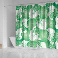 Green Aloha Hawaii Shower Curtain Monstera Hibiscus Plumeria Seamless Vibes - Polynesian Pride