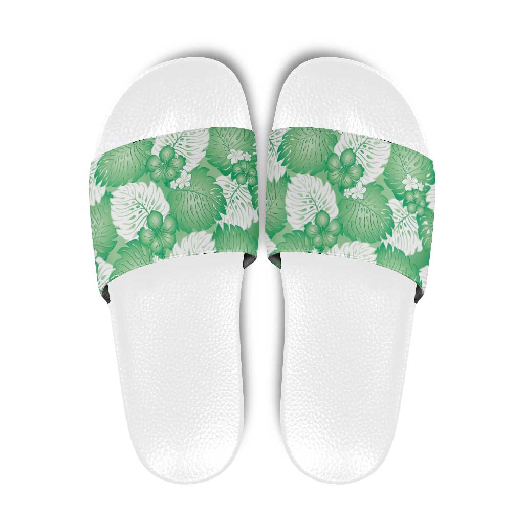 Green Aloha Hawaii Slide Sandals Monstera Hibiscus Plumeria Seamless Vibes - Polynesian Pride