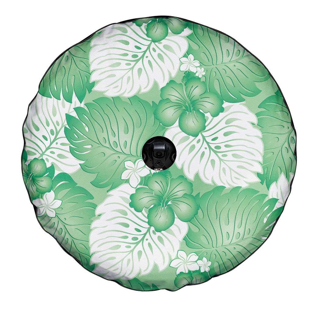 Green Aloha Hawaii Spare Tire Cover Monstera Hibiscus Plumeria Seamless Vibes - Polynesian Pride