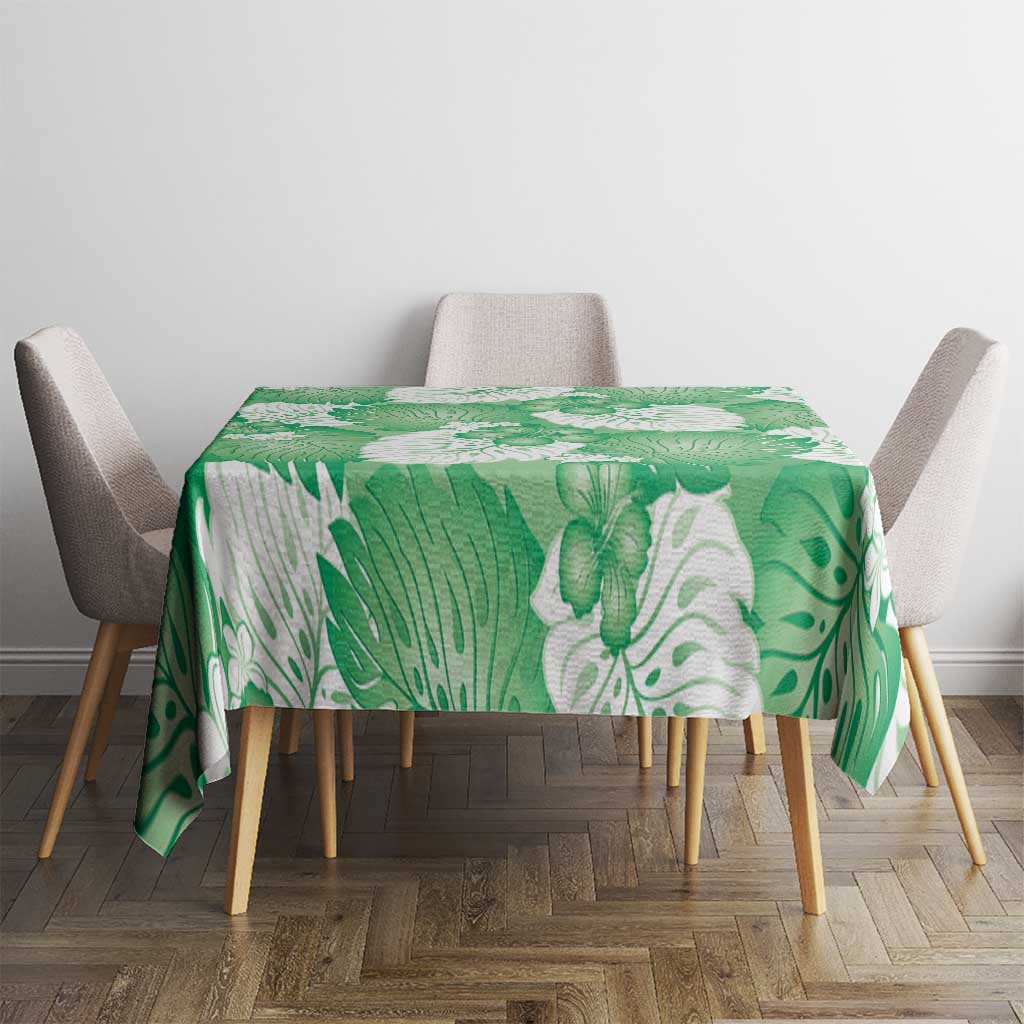 Green Aloha Hawaii Tablecloth Monstera Hibiscus Plumeria Seamless Vibes - Polynesian Pride
