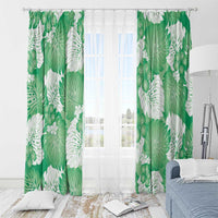 Green Aloha Hawaii Window Curtain Monstera Hibiscus Plumeria Seamless Vibes - Polynesian Pride