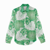 Green Aloha Hawaii Women Casual Shirt Monstera Hibiscus Plumeria Seamless Vibes - Polynesian Pride