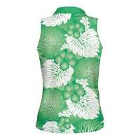 Green Aloha Hawaii Women Sleeveless Polo Shirt Monstera Hibiscus Plumeria Seamless Vibes LT14 - Polynesian Pride
