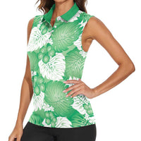 Green Aloha Hawaii Women Sleeveless Polo Shirt Monstera Hibiscus Plumeria Seamless Vibes LT14 - Polynesian Pride