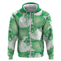Green Aloha Hawaii Zip Hoodie Monstera Hibiscus Plumeria Seamless Vibes - Polynesian Pride