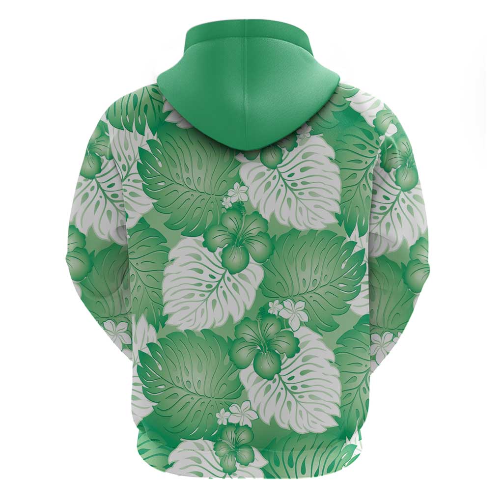 Green Aloha Hawaii Zip Hoodie Monstera Hibiscus Plumeria Seamless Vibes - Polynesian Pride