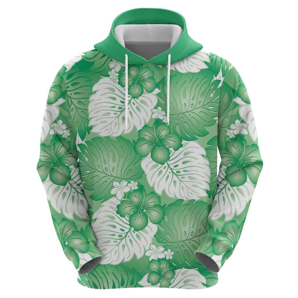 Green Aloha Hawaii Zip Hoodie Monstera Hibiscus Plumeria Seamless Vibes - Polynesian Pride