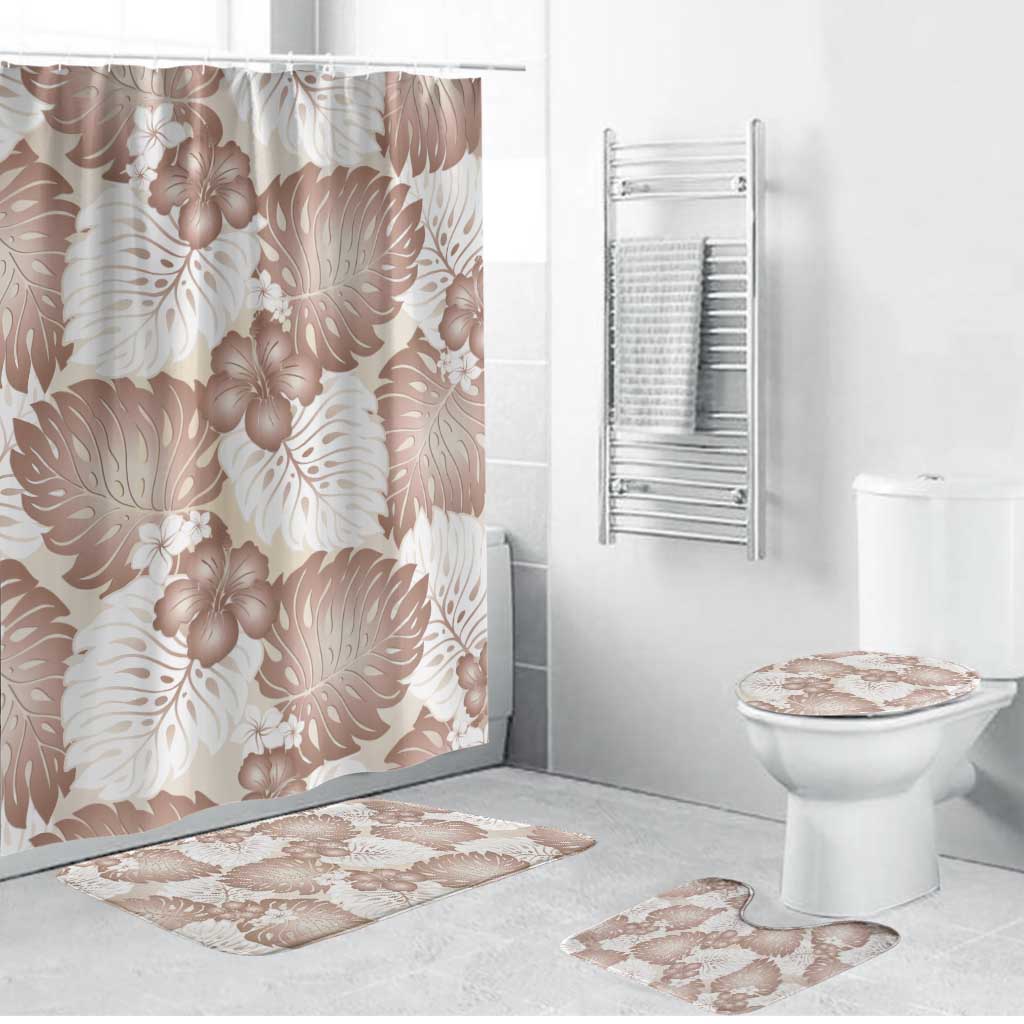 Mocha Mousse Aloha Hawaii Bathroom Set Monstera Hibiscus Plumeria Seamless Vibes - Polynesian Pride