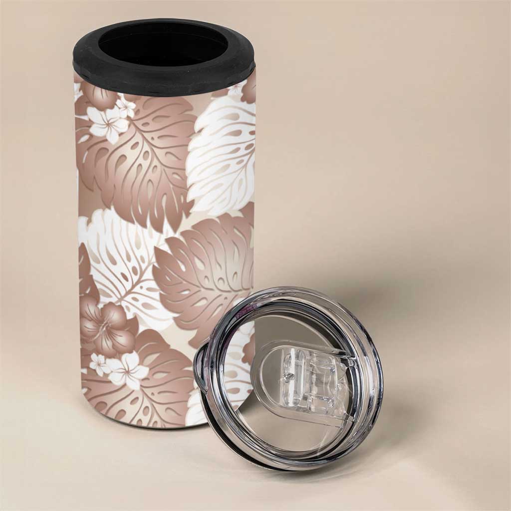 Mocha Mousse Aloha Hawaii 4 in 1 Can Cooler Tumbler Monstera Hibiscus Plumeria Seamless Vibes - Polynesian Pride