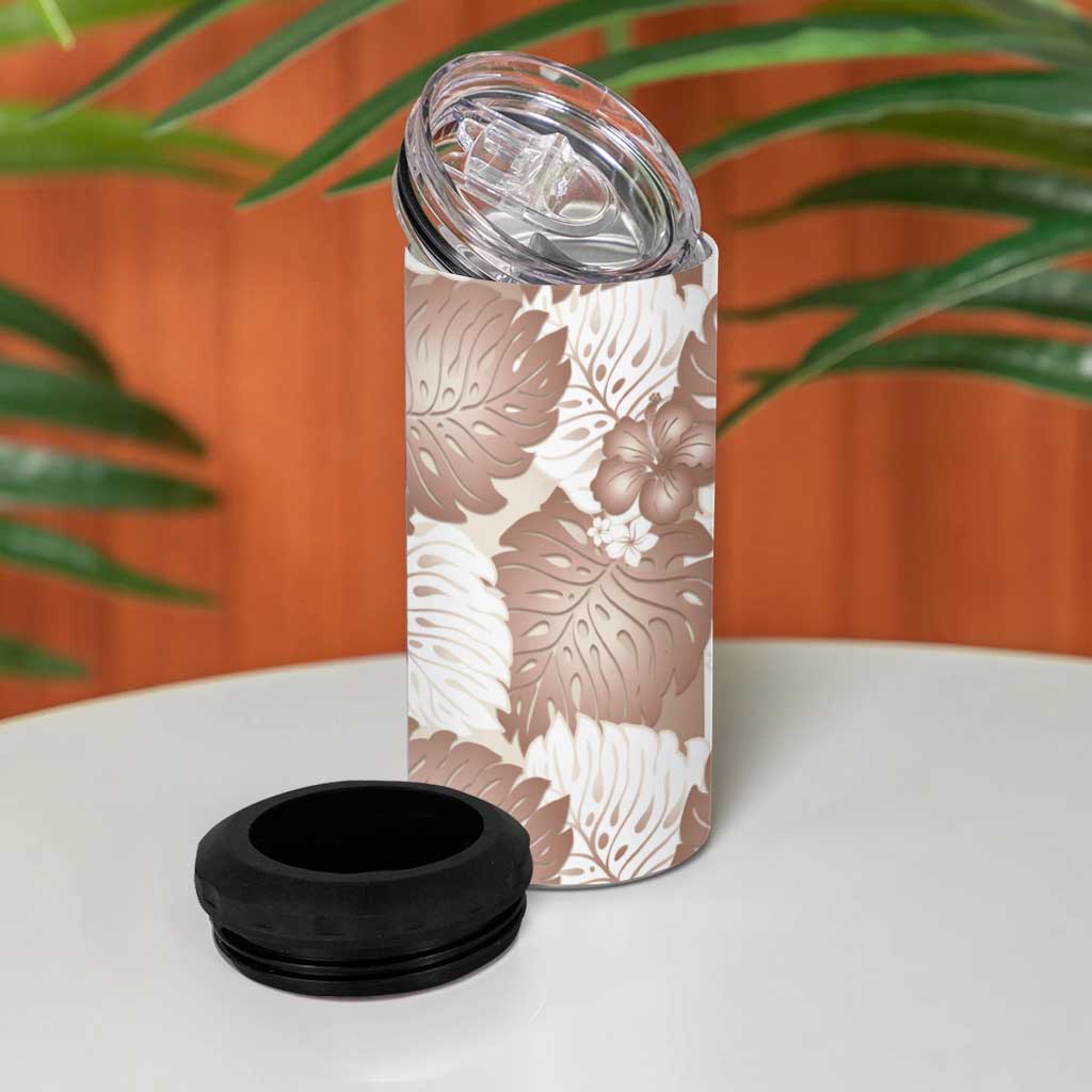 Mocha Mousse Aloha Hawaii 4 in 1 Can Cooler Tumbler Monstera Hibiscus Plumeria Seamless Vibes - Polynesian Pride