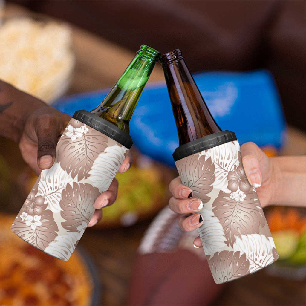 Mocha Mousse Aloha Hawaii 4 in 1 Can Cooler Tumbler Monstera Hibiscus Plumeria Seamless Vibes - Polynesian Pride