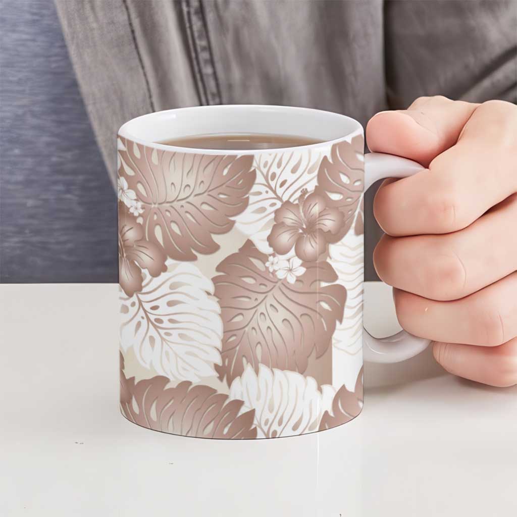 Mocha Mousse Aloha Hawaii Ceramic Mug Monstera Hibiscus Plumeria Seamless Vibes - Polynesian Pride