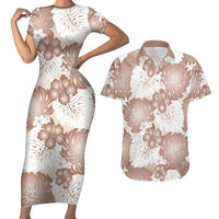 Mocha Mousse Aloha Hawaii Couples Matching Short Sleeve Bodycon Dress and Hawaiian Shirt Monstera Hibiscus Plumeria Seamless Vibes - Polynesian Pride