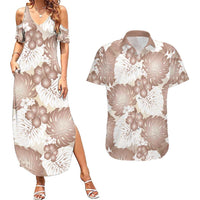 Mocha Mousse Aloha Hawaii Couples Matching Summer Maxi Dress and Hawaiian Shirt Monstera Hibiscus Plumeria Seamless Vibes - Polynesian Pride